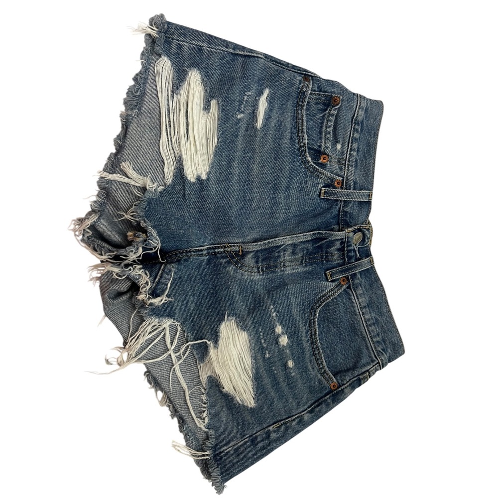 Levis 501 Original Cutoff Shorts Womens W26 Distressed Raw Hem High Rise Blue